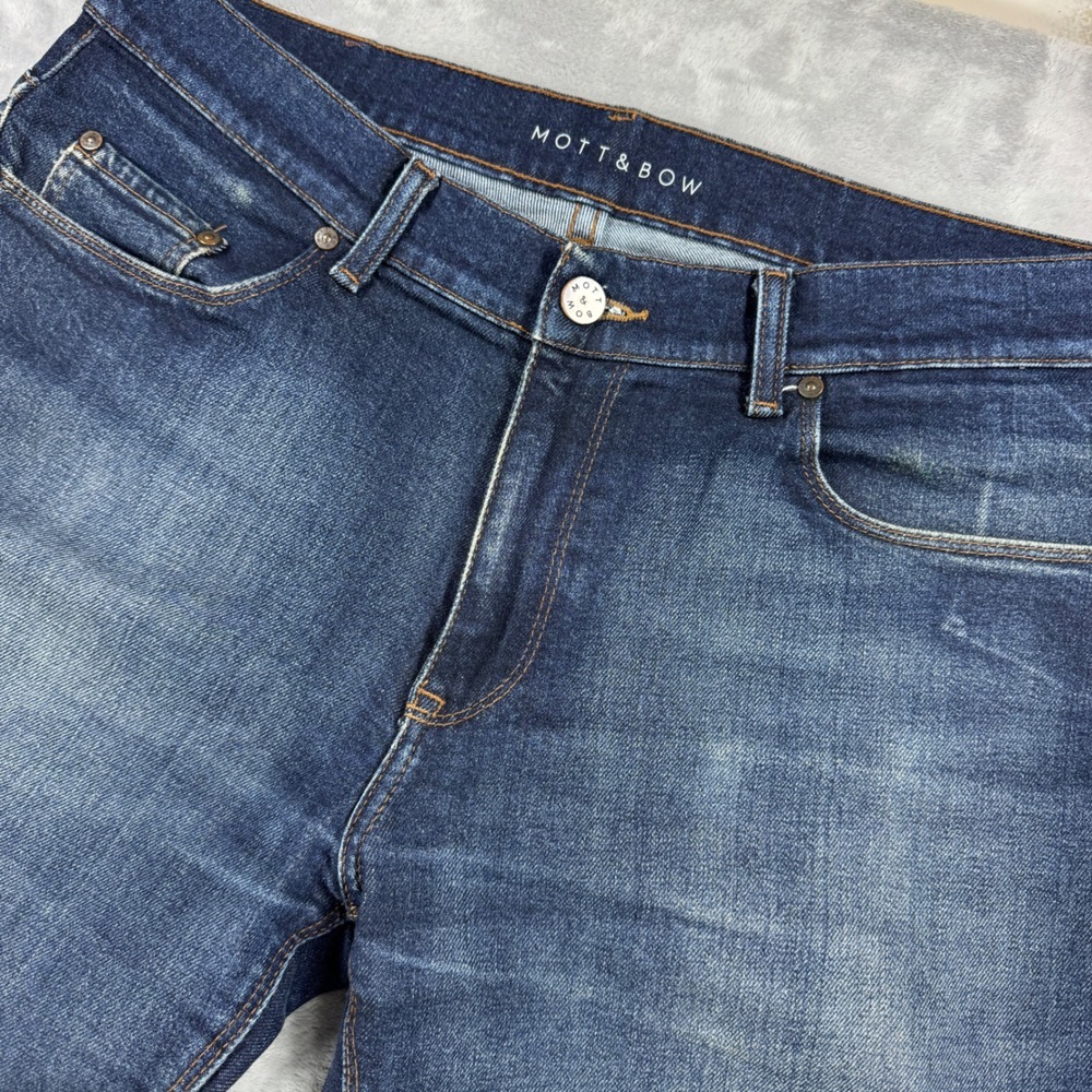 Mott & Bow Skinny Benson Jeans Mens 34x32 Dark Wash Blue Fade Whiskered Denim